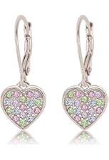 925 Sterling Silver with a White Gold Tone Mixed Colored Crystal Heart Leverback Children's Earrings