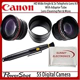 Lens Bundle Kit For Canon S5 Digital Camera Includes Necessary Adaptor Tube ....
