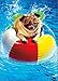 Pug On Beach Ball Funny Dog Birthday Card