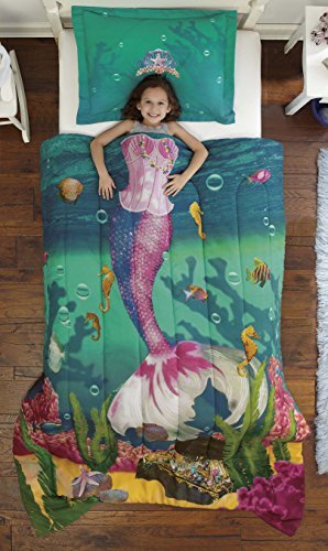 Dream Big Sea Princess Ultra Soft Microfiber 2-Piece Comforter Sham Set, Teal, Twin by Dream Big