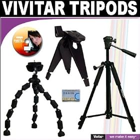 Vivitar Tripod Kit Which Includes A Deluxe 57" Tripod + 7" Spider Tripod + Strong Mini Tripod + DB ROTH Micro Fiber Cloth For The Aiptek A-HD, HD-1, Hi Speed High Definition 720P Camcorders
