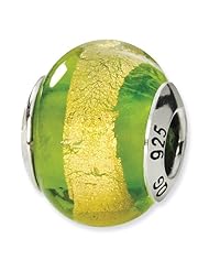 Sterling Silver s Yellow/green Italian Murano Glass Bead by Reflection Beads, Best Quality Free Gift Box Satisfaction Guaranteed