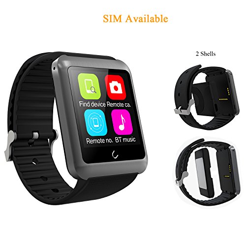 stardrift Newest Touch Screen Bluetooth Smart Watch Independent Wristwatch Phone with Separated SIM Card Slot Shell+Charging Shell Sweatproof Anti-lost for iPhone 6s 6 Plus IOS and Android Phones Gray