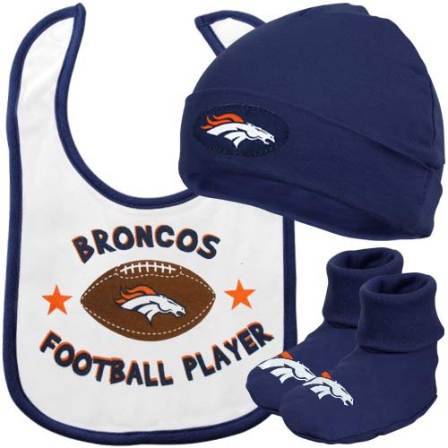 NFL Infant/Toddler Boys' Denver Broncos Cap, Bootie, Bib Set (Team Color, 6M)