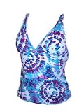 Womens Tropical Escape Tankini Swimsuit Top Separates Swimwear Tie Dye Blue Purple S-XL B/C cup