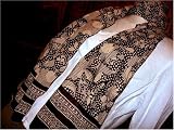Sandy Night Design Hand Printed 100% Cotton Anokhi Scarf with Beaded Borders, 15 inches X 60 inches