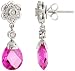 14k White Gold 1 (25mm) tall Earrings, w/ 0.22 Carat Round Diamonds & 5.70 Carats Pear Shaped Created Pink Sapphire Stones