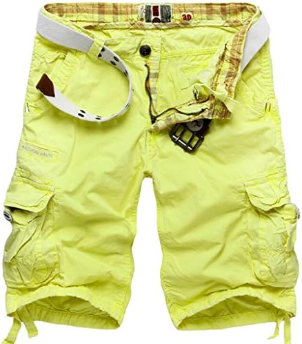 Donyan Men's Summer Beach Cargo Shorts Solid Yellow 5,36