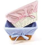 Badger Basket Wicker Square Nursery Baskets - 15 X 15 X 8 H. 0053H HONEY Basket - Navy Gingham Liner