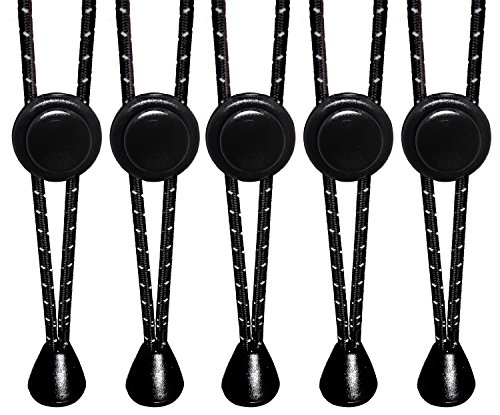 Attmu Reflective Elastic No Tie Shoelaces and Fastening System, Stretch Laces, 5 Pairs