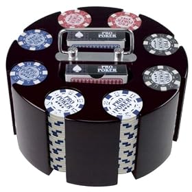 Pro Poker Wooden Chip Rack with 200 Chips and 2 Packs of Cards