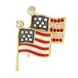 Brass Enamel American Flags Pin with Clear CZ 37x27mm