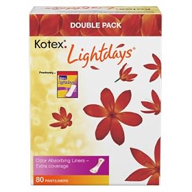 Kotex Lightdays Pantiliners, Extra Coverage, Double Pack , 80 pantiliners