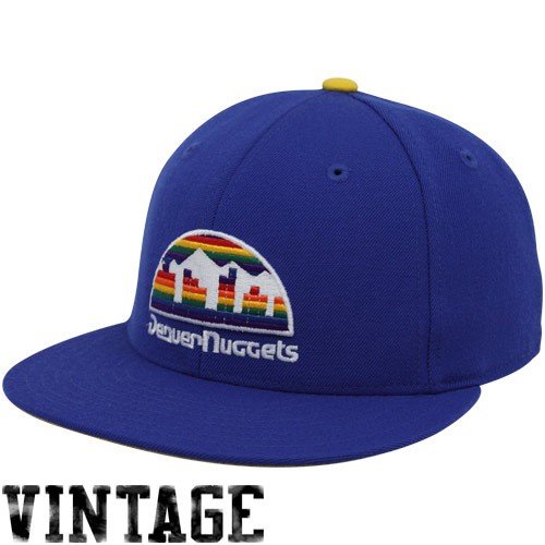 Mithchell & Ness Denver Nuggets Royal Blue Vintage Logo Fitted Hat (7 3/4)