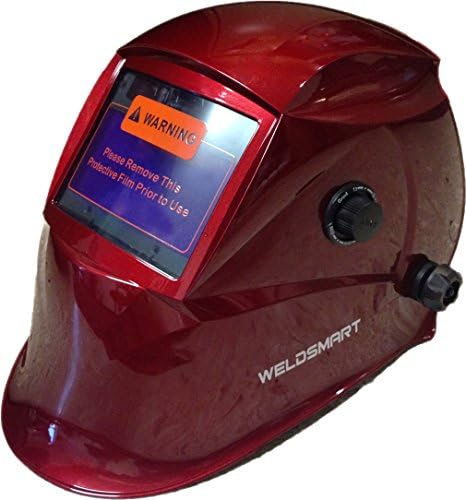 Weldsmart Made in JAPAN Large View 4- Arc Sensors 100x53mm (4 X 2 Inches) Auto Shade Darkening Welding Helmet DIN 5-9 & 9-13 with Grinding Mode EN/ANSI Certified (Red)