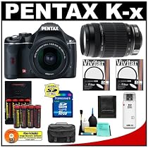 Pentax K-x Digital SLR Camera (Black) with 18-55mm DA L Zoom & 55-300mm DA L Lens + 16GB SDHC Card + AA Batteries & Charger + Filters + Accessory Kit