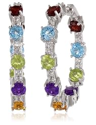 Sterling Silver Genuine Multi-Gemstone Journey Hoop Earrings