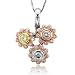 18k Tri Color Gold Flower White, Yellow and Rose Pink Diamond Pendant Necklace 0.43 carat