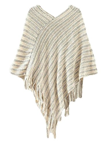 NOVAWO Womens Elegant Tassel Poncho Cape Shawls Batwing Knit Sweater Cloak (Beige)