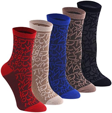 Keaza Womens Cotton Vintage Geometry Bohemian BOHO Novelty Lace Crew Socks 5-pack WD08C3