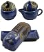 MARA STONEWARE COLLECTION - Creamer, Sugar Bowl & Butter Dish Set - Mexican Pottery - Celestial Blue Design