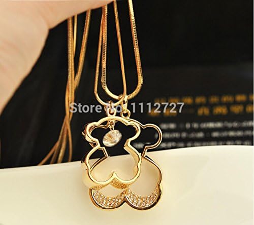 Pretty Birdy Plating Gold Crystal Necklace High-Grade Double Bear Sweater Chain Female Chain Clothes Accessories