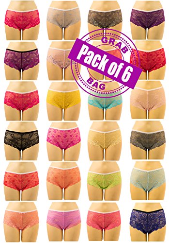 Felina Women's 6 Pack Assorted Lush Lace Cheeky Boy Panties