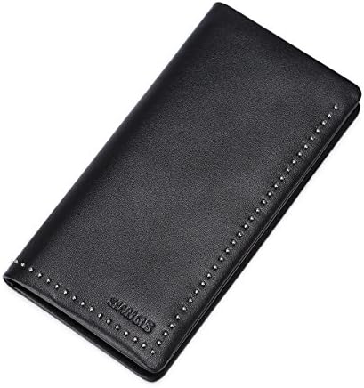 Men Simple Cool Rivets Long Purses Business Card Cases Phone Holder Zip Pocket Wallets (One Size, Black)
