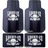 4PC Lucky 13 Car Truck SUV Front and Rear Floor Mats with Skull by Plasticolor