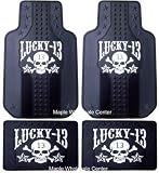 4PC Lucky 13 Car Truck SUV Front and Rear Floor Mats with Skull