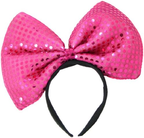 LED Flash Light Minnie Mouse Sequin Dotted Luminous Hair Head Band Costume (Hot Pink)