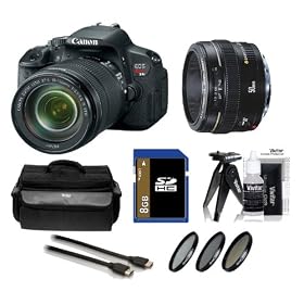 Canon EOS Rebel T4i 18.0 MP CMOS Digital SLR Camera Lens Kit with 18-135mm EF-S STM Lens, EF 50mm f/1.8 II Lens, 8GB Class 10 SD Card, Carrying Case, 3-Piece Filter Set & More!