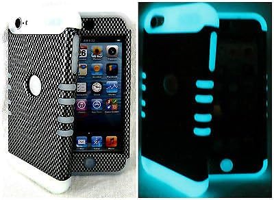 iPod Touch 5th 6th Gen Carbon Fiber &amp; Glow Shock Resistant Hybrid Cover Case