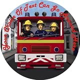Fireman Sam [P310R] 7.5  Circular Edible Cake Topper made with real icing and printed with your custom greeting [Please use the SEND AS A GIFT facility on the checkout page to tell us the text of your greeting.] and with FREE UK shipping