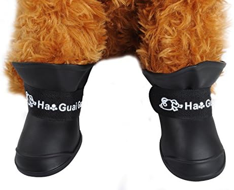 4pcs/Lot Cute Protective Waterproof Anti Slip Adjustable Rain Snow Boot for Dog Cat Pet Small Black