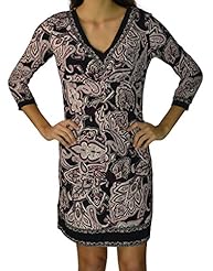 V-neck Polyester/Spandex Paisley 3/4 Sleeves Knee Length Gathered Ruched  Dress
