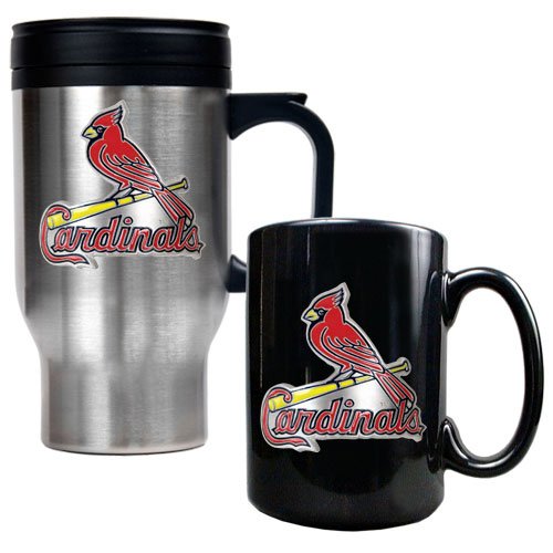 MLB St. Louis Cardinals Stainless Steel Travel Mug & Black Ceramic Mug Set - Primary Logo