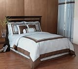 Blue and Chocolate Hotel Spa Collection Duvet Cover 6 piece Bedding Set - Queen Size