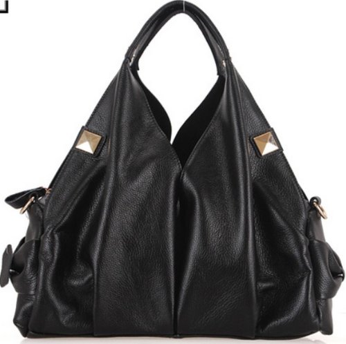 Women's Classic Fashion Tote Handbag 100% Genuine Leather Should Cross Bag Red & Black (Black)