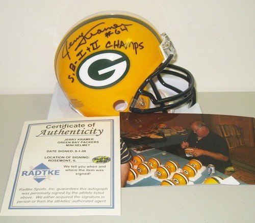 Jerry Kramer Autographed/Hand Signed Green Bay Packers Mini Helmet with SB I, II Champs Inscription