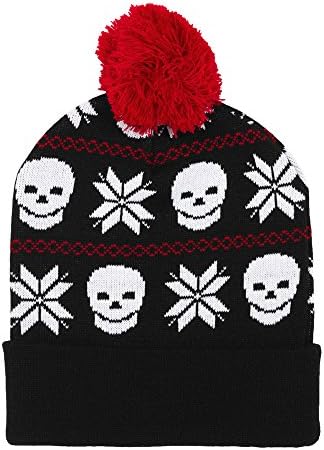 Ugly Pom Beanie Knit Winter Hat - Skull and Crossbones