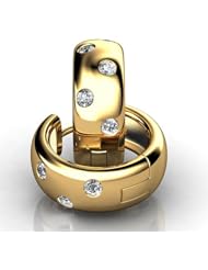 14KT Yellow Gold Contemporary Diamond Hoop Earrings containing Ten Scattered Round Brilliant Cut Diamonds Total. 1/5 CTW