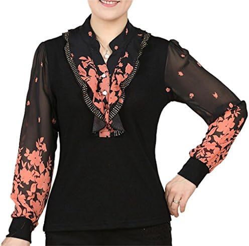 Women PLus Size Summer Autumn Wear Long SLeeved Chiffon Shirt LiLy Orange2XL