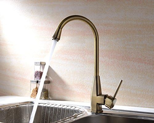 1Pcs Smooth Single Lever Handle Traditional Kitchen Sink Faucets Brass Brush Single Handle Mixer Tap Swivel Spray Faucet 44 x 24.5x 7 cm