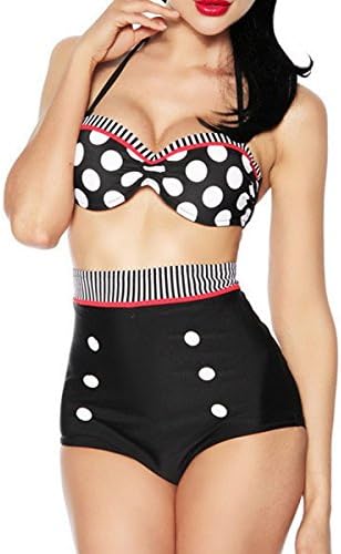 Retro Cutest Swimsuit Swimwear Pin up High Waist Bikini Set (S, 1#)