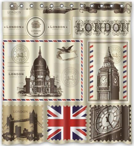 66"(w) x 72"(h) Vector Set of London Symbols Theme Print 100% Polyester Bathroom Shower Curtain Shower Rings Included