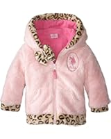 US Polo Association Baby-Girls Coral Fleece Jacket with Faux-Fur Leopard Print