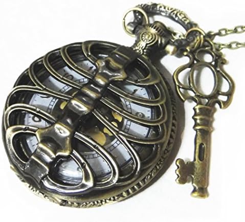 Magical Key Pocket Watch - Retro Backbone Necklace - Hollow Steampunk Key Pocketwatch Necklace (Brass)