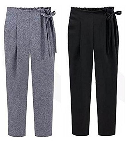 春 夏 麻混 コットン タック リボン紐 クロップドパンツ 欧風 スタイリッシュ