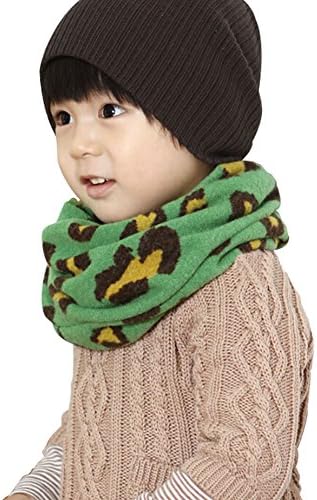 Winter Kids Baby Boy Girls Leopard Cotton Infinity Scarf - Green